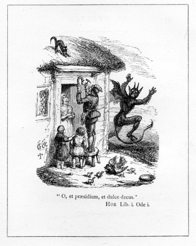 illus-005.png hammering a horseshoe over a door to the dismay of a black cat and the devil